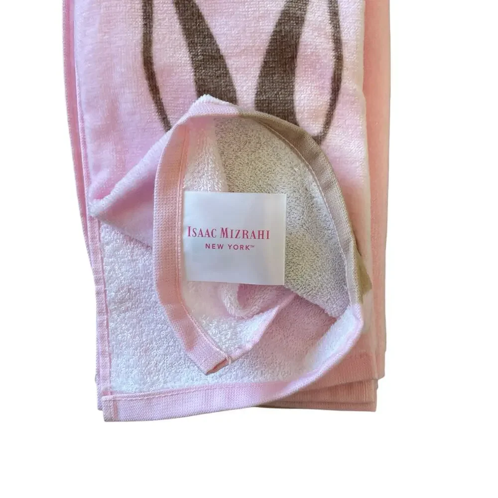ISAAC MIZRAHI Pink Bunny Rabbit Cotton Kitchen Towels 19x28 Set of 3 Spring New